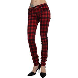 Tripp NYC - Womens Plaid T-Jeans, size 24 US womens, color red.